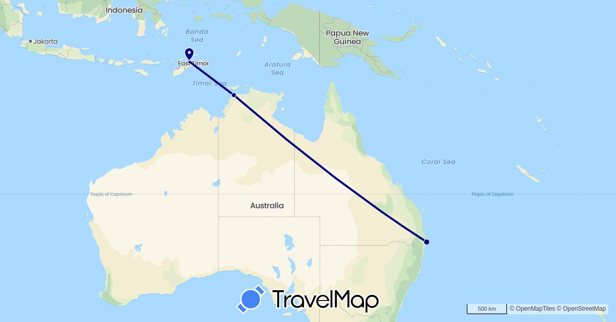 TravelMap itinerary: driving in Australia, East Timor (Asia, Oceania)